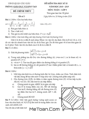 Đề thi học kỳ 2 Toán 9 năm 2018 - 2019 phòng GD&ĐT Cầu Giấy - Hà Nội