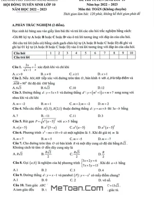 Đề thi tuyển sinh lớp 10 môn Toán (không chuyên) trường PTNK - TP. HCM năm học 2022 - 2023