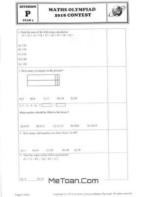 Đề Thi Olympic Toán Quốc Tế ASMO Lớp 1 Năm 2018