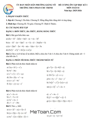 Đề Cương Ôn Tập Cuối Kỳ 1 Toán 8 Năm 2025 – 2026 THCS Phan Chu Trinh, Hà Nội