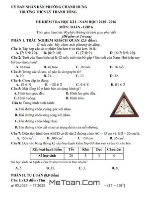 Đề thi Học kì 1 Môn Toán 6 (2025 – 2026) – THCS Lý Thánh Tông, TP. Hồ Chí Minh