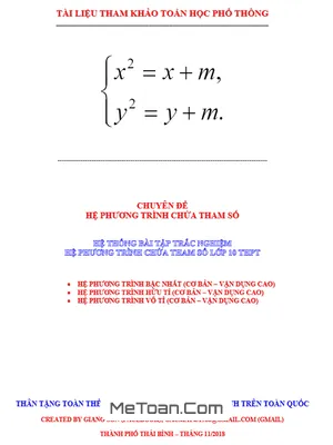 Hệ thống bài tập trắc nghiệm chuyên đề hệ phương trình chứa tham số - Lương Tuấn Đức