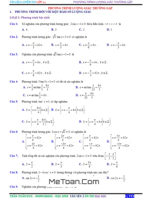 321 Bài Toán Trắc Nghiệm Phương Trình Lượng Giác Thường Gặp - Trần Tuấn Huy