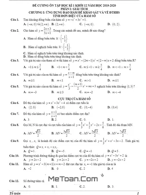 Đề cương HK1 Toán 12 năm 2019 - 2020 trường Nguyễn Bỉnh Khiêm - Gia Lai