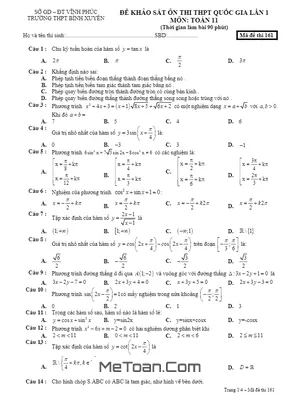 Đề khảo sát ôn thi THPT Quốc gia lần 1 môn Toán 11 trường THPT Bình Xuyên - Vĩnh Phúc