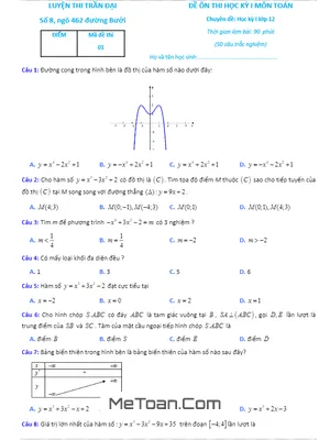 Trọn bộ 10 đề ôn thi HK1 Toán 12 Trần Đại [PDF] - Luyện thi hiệu quả