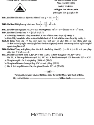 Đề Thi Giữa Kì 1 Toán 11 Năm 2022 - 2023 Trường THPT Nguyễn Hữu Huân - TP HCM