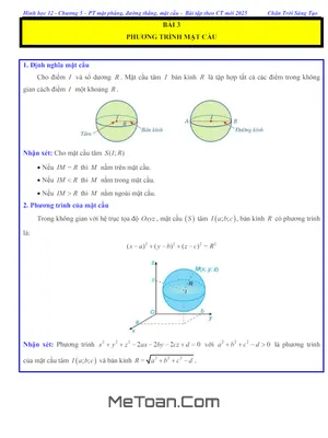 Các dạng bài tập Phương trình mặt cầu Toán 12 CTST - Có lời giải