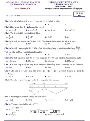 Đề khảo sát Toán 12 lần 2 năm 2022 - 2023 trường THPT chuyên Thái Bình