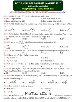 Đề thi minh họa đánh giá năng lực 2017 môn Toán - Đặng Việt Hùng