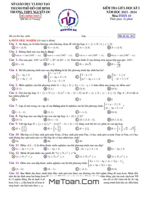 Đề giữa học kỳ 1 Toán 10 năm 2023 – 2024 trường THPT Nguyễn Du – TP HCM