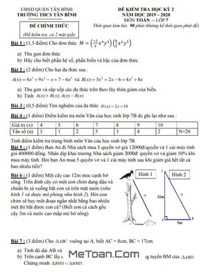 Đề thi học kì 2 Toán lớp 7 năm 2019 - 2020 trường THCS Tân Bình - TP HCM (có đáp án)