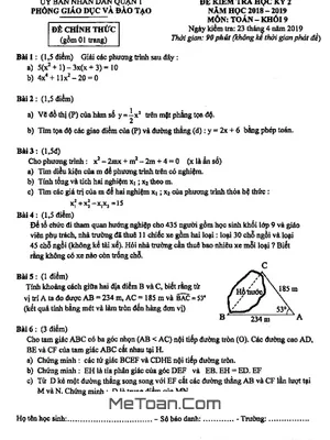 Đề thi học kỳ 2 Toán 9 năm 2018 - 2019 phòng GD&ĐT Quận 1 - TP HCM