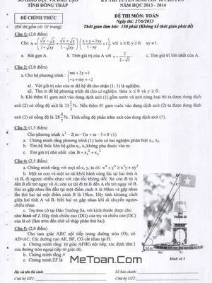 Đề thi tuyển sinh vào lớp 10 chuyên Toán năm 2013-2014 - Sở GD&ĐT Đồng Tháp