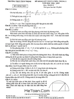 Đề khảo sát Toán 9 tháng 2 năm 2025 trường THCS Thái Thịnh - Hà Nội