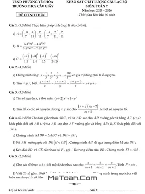 Đề Khảo Sát CLB Toán 7 Năm 2025 – 2026 Trường THCS Cầu Giấy – Hà Nội