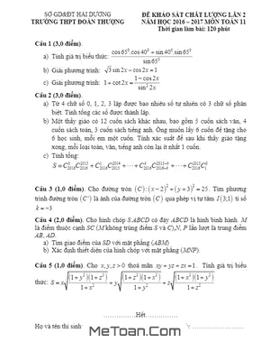 Đề khảo sát chất lượng Toán 11 lần 2 năm 2023 trường THPT Đoàn Thượng - Hải Dương