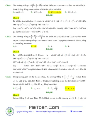 138 Bài Toán Cực Trị Hình Học Giải Tích Không Gian Oxyz Vận Dụng Cao