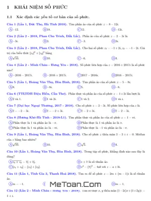 Bài Tập Trắc Nghiệm Số Phức Có Đáp Án - Nguyễn Hữu Nhanh Tiến