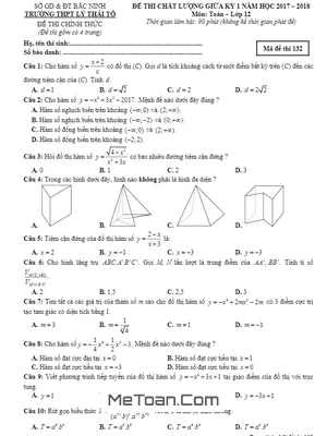 Đề thi chất lượng giữa kỳ 1 môn Toán lớp 12 năm 2017 - 2018 trường THPT Lý Thái Tổ - Bắc Ninh