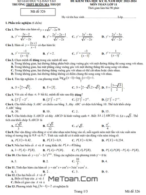 Đề học kỳ 2 Toán 11 năm 2023 - 2024 trường THPT Buôn Ma Thuột - Đắk Lắk