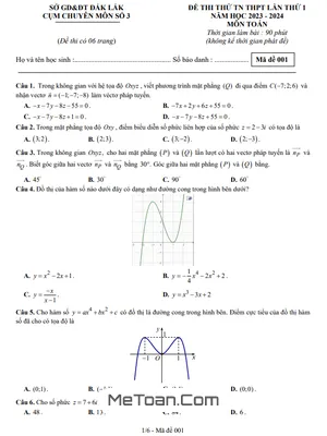 Đề thi thử THPT 2024 môn Toán lần 1 cụm chuyên môn số 3 - Đắk Lắk