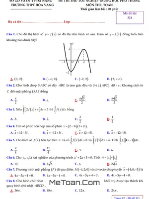 Đề thi thử tốt nghiệp THPT 2021 môn Toán trường THPT Hòa Vang - Đà Nẵng