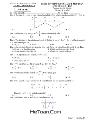 Đề thi thử Toán THPT Quốc gia năm học 2018 – 2019 trường THPT chuyên Thái Bình lần 1