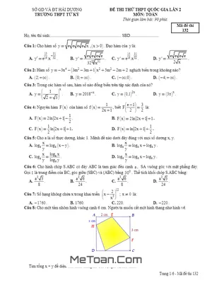 Đề thi thử Toán THPT Quốc Gia 2018 trường THPT Tứ Kỳ – Hải Dương lần 2 có đáp án