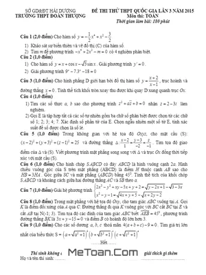 Đề thi thử THPT Quốc gia 2015 môn Toán trường Đoàn Thượng – Hải Dương lần 3