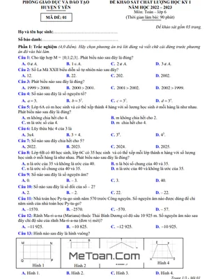 Đề thi học kỳ 1 Toán 6 năm 2022 - 2023 phòng GD&ĐT Ý Yên - Nam Định
