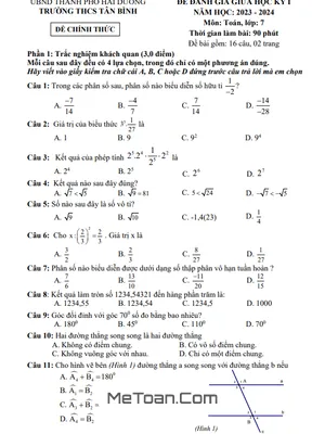 Đề Thi Giữa Kỳ 1 Toán 7 Năm 2023-2024 Trường THCS Tân Bình - Hải Dương