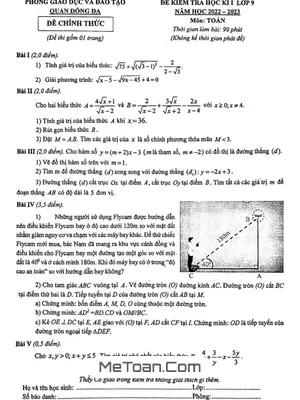 Đề thi học kì 1 Toán 9 năm 2022 - 2023 phòng GD&ĐT Đống Đa - Hà Nội