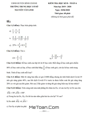 Đề thi học kì 2 Toán lớp 6 năm 2019 - 2020 trường THCS Nguyễn Văn Linh - TP.HCM (có đáp án)