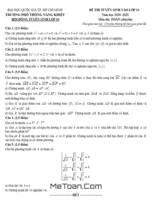 Đề thi tuyển sinh 10 môn Toán chuyên trường PTNK TP.HCM năm 2020 - 2021