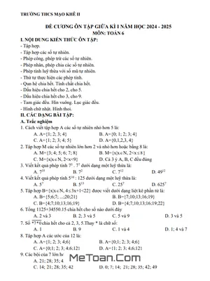 Đề cương ôn tập giữa kì 1 Toán 6 năm học 2024-2025 - Trường THCS Mạo Khê 2, Quảng Ninh