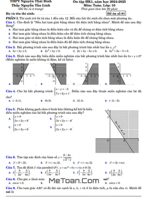 Đề ôn tập HK1 Toán 10 năm 2024 - 2025 trường THPT Nguyễn Thái Bình - TP.HCM