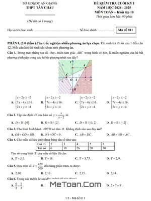 Đề Thi Cuối Kỳ 1 Toán 10 Năm 2024 - 2025 Trường THPT Tân Châu - An Giang (Có Đáp Án)