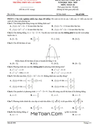 Đề giữa kỳ 2 Toán 10 năm 2024 – 2025 trường THPT số 1 An Nhơn – Bình Định