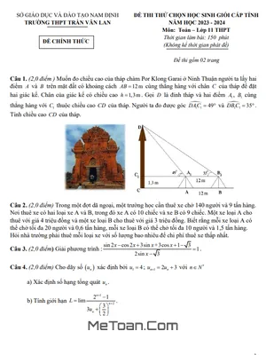 Đề thi thử HSG tỉnh Toán 11 năm 2023 – 2024 trường THPT Trần Văn Lan – Nam Định