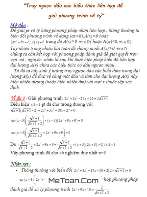 Truy Ngược Dấu Biểu Thức Liên Hợp Giải Phương Trình Vô Tỉ - Hương Nguyễn