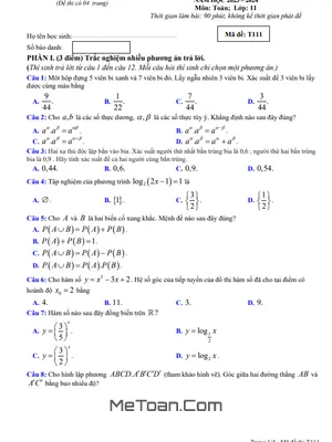 Đề khảo sát Toán 11 năm 2023 - 2024 trường THPT DTNT Ngọc Lặc - Thanh Hóa