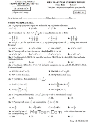 Đề Thi Cuối Kỳ 1 Toán 11 Năm 2022 - 2023 Trường THPT Lương Thế Vinh - Quảng Nam