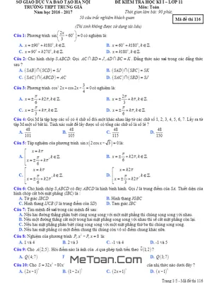Đề thi HK1 Toán 11 năm học 2016 - 2017 trường THPT Trung Giã - Hà Nội (có đáp án)