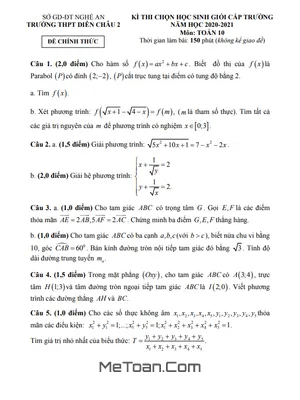 Đề thi HSG Toán 10 năm 2020 - 2021 trường THPT Diễn Châu 2 - Nghệ An