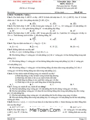 Đề thi học kỳ 2 Toán 11 năm 2023 - 2024 trường THPT Mạc Đĩnh Chi - Hải Phòng