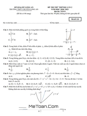 Đề thi thử THPTQG 2021 môn Toán lần 2 trường THPT chuyên Long An mã đề 233