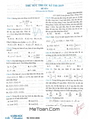 Đề thử sức trước kỳ thi THPTQG 2019 môn Toán – Toán Học Tuổi Trẻ (Đề số 6)