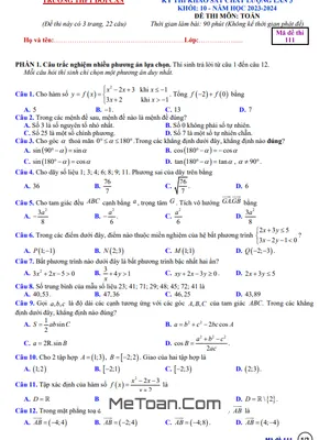 Đề khảo sát lần 3 Toán 10 năm 2023 – 2024 trường THPT Đội Cấn – Vĩnh Phúc