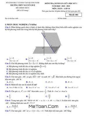 Đề Thi Giữa Kỳ 1 Toán 10 Năm 2022 - 2023 Trường THPT Nguyễn Huệ - Quảng Nam